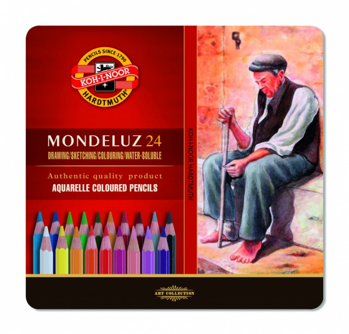 Papírenské zboží Koh-i-noor pastelky MONDELUZ akvarelové, souprava 24 ks v plechové krabičce 