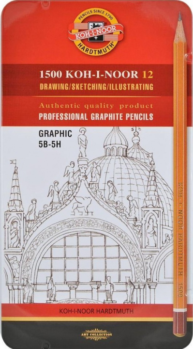 Articole de papetărie Koh-i-noor tužka grafitová grafická 5B–5H souprava 12 ks v plechové krabičce 