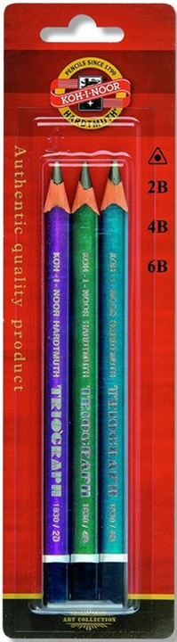 Papierenský tovar Koh-i-noor tužka trojhranná grafitová silná 2B,4B,6B set 3 ks metalické barvě 