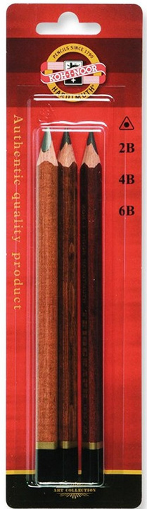 Papírenské zboží Koh-i-noor tužka trojhranná grafitová silná 2B,4B,6B set 3 ks, hnědá barva 