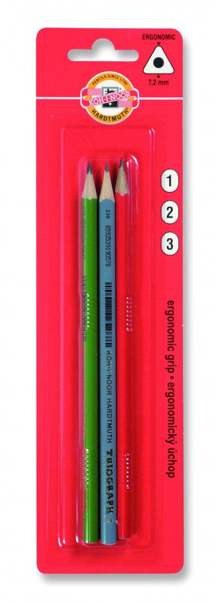 Papírenské zboží Koh-i-noor tužka grafitová trojhranná č.1, 2, 3  set 3 ks 