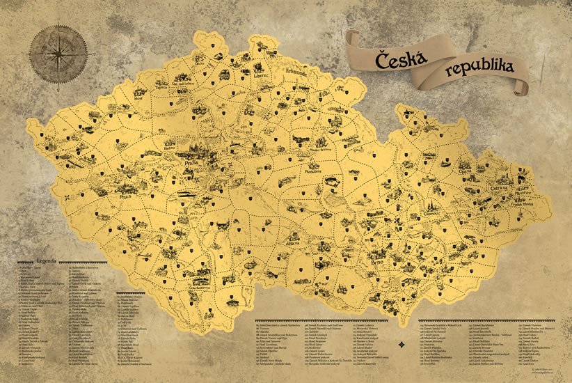 Tiskanica Stírací mapa Česka – zlatá Deluxe XL 