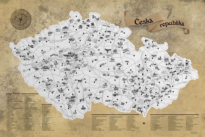 Printed items Stírací mapa Česka – stříbrná Deluxe XL 