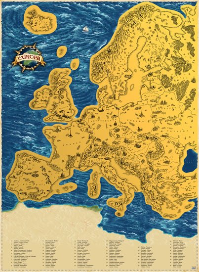 Tiskanica Stírací mapa Evropy – zlatá Deluxe XL 