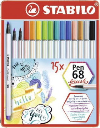 Game/Toy Premium-Filzstift mit Pinselspitze für variable Strichstärken - STABILO Pen 68 brush - 15er Metalletui - mit 15 verschiedenen Farben 