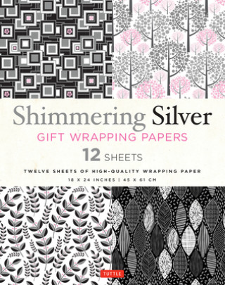 Book Shimmering Silver Gift Wrapping Papers - 12 Sheets 