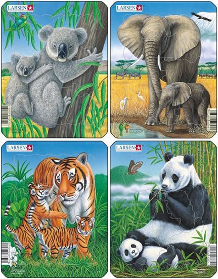 Hra/Hračka Puzzle MINI - Koala, slon, tygr, panda/8 dílků (4 druhy) 