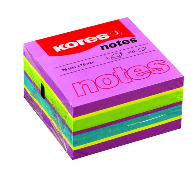 Papírszerek Kores Neonové bločky CUBO Spring 450 lístků 75x75mm, mix barev (purpurová, žlutá, modrá, zelená) 