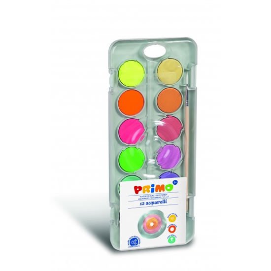 Papírszerek PRIMO vodové barvy 8 barev metalické + 4ks fluo odstíny + štětec 