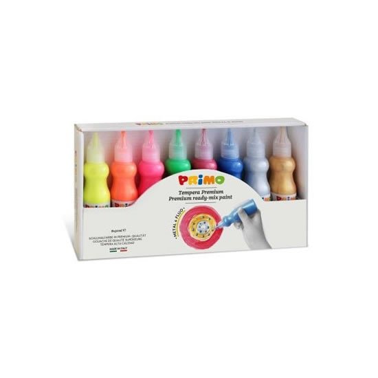 Papírenské zboží PRIMO sada temperové barvy 3D FLUO + METAL  8 x 50 ml 