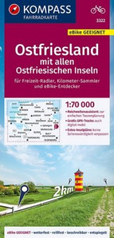 Tiskovina KOMPASS Fahrradkarte Ostfriesland mit allen Ostfriesischen Inseln 1:70.000, FK 3322 