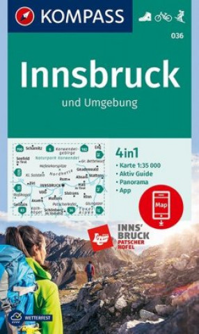 Tiskanica KOMPASS Wanderkarte 036 Innsbruck, Nordkette, Mittleres Inntal 1:35.000 