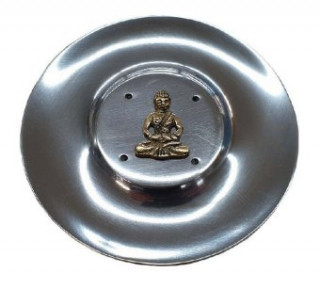 Hra/Hračka Räucherstäbchenhalter "Buddha" Messingrelief auf Metall rund 10 cm 