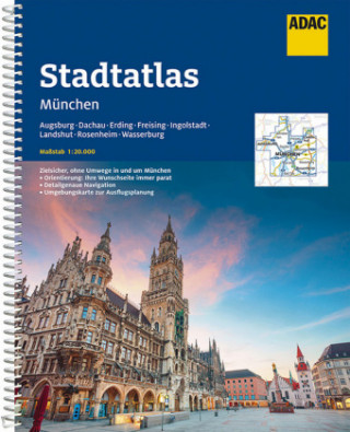 Knjiga ADAC StadtAtlas München 1:20 000 mit Augsburg, Dachau, Erding, Freising 