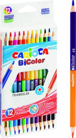 Kniha Kredki ołówkowe trójkątne Carioca BiColor 12/24 kolory 