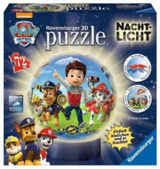 Hra/Hračka Ravensburger 3D Puzzle 11842 - Nachtlicht Puzzle-Ball Paw Patrol - 72 Teile - ab 6 Jahren, LED Nachttischlampe mit Klatsch-Mechanismus 