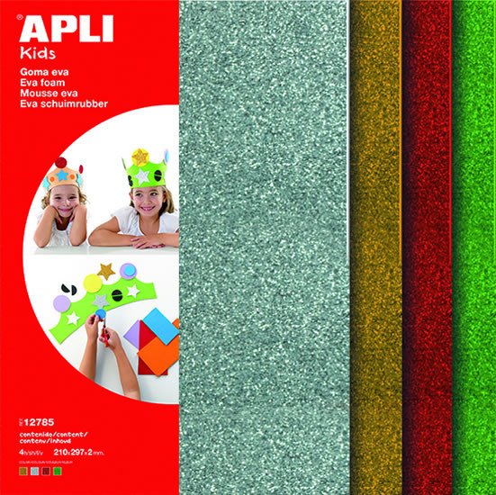 Papírszerek APLI pěnovka se třpytkami 210 x 297 mm - mix 4 barev ( 4 ks ) 