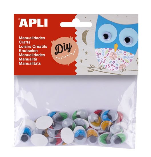 Papírszerek APLI oči oválné s řasami 16 x 12 mm samolepicí - mix barev 40 ks 