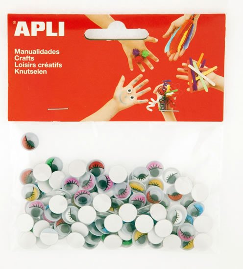 Stationery items APLI oči kulaté s řasami O 10 mm samolepicí - mix barev 100 ks 