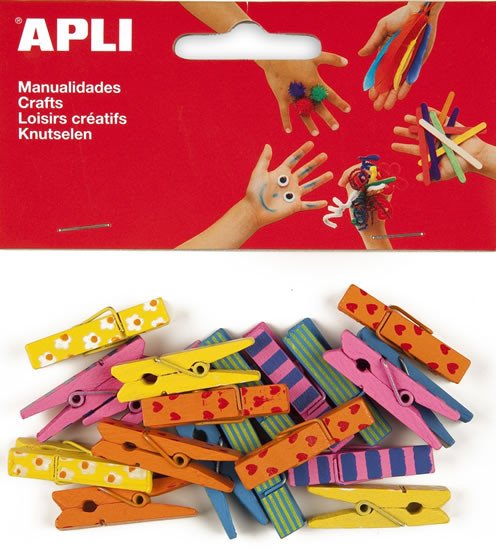 Papírszerek APLI dřevěné kolíčky 35 x 7 mm - mix barev 20 ks 