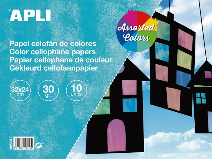 Articole de papetărie APLI celofánová fólie 32 x 24 cm - blok 10 listů, mix barev 
