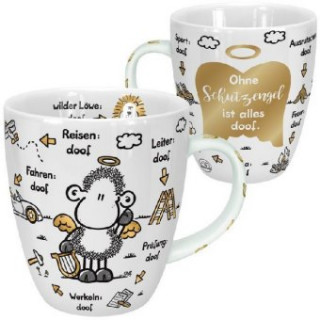 Hra/Hračka Sheepworld 46507 Tasse Ohne Engel ist alles doof, Schutzengel, Porzellan, 45 cl, Goldfarben, Geschenktasse 