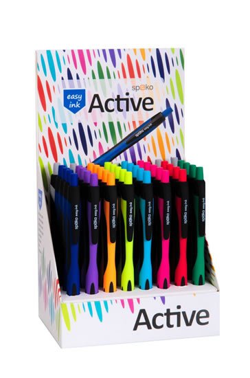 Papírszerek Active kuličkové pero, Easy Ink, modrá náplň, displej, mix barev 