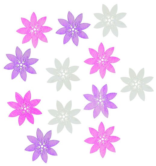 Papírenské zboží Dřevěné výseky 4cm - květy růžový mix 12ks 