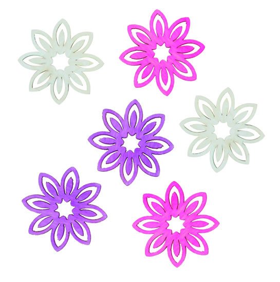 Carte Dřevěné výseky 6cm - květy fialový mix 6ks 