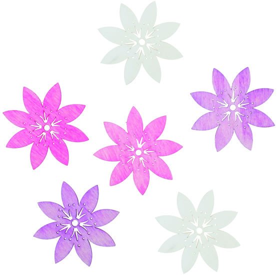 Carte Dřevěné výseky 6cm - květy růžový mix 6ks 
