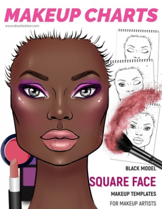 Carte Makeup Charts - Face Charts for Makeup Artists: Black Model - SQUARE face shape I. Draw Fashion
