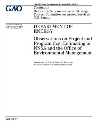 Könyv Department of Energy: observations on project and program cost estimating in NNSA and the Office of Environmental Management: testimony befo U. S. Government Accountability Office