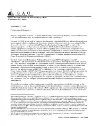 Kniha Deepwater Horizon oil spill: preliminary assessment of federal financial risks and cost reimbursement and notification policies and procedures U. S. Government Accountability Office