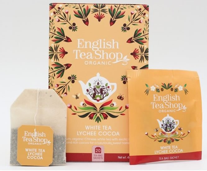 Könyv English Tea Shop Čaj bílý Lychee a kakao, 20 sáčků 