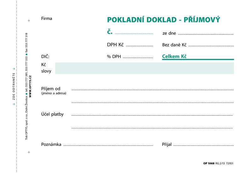 Proizvodi od papira Příjmový doklad jedn., s DPH, A6, 100 l., NCR 