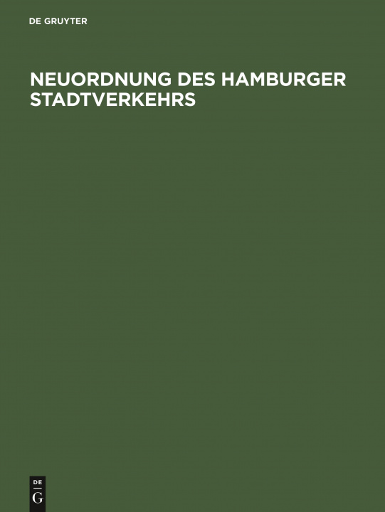 Kniha Neuordnung Des Hamburger Stadtverkehrs 
