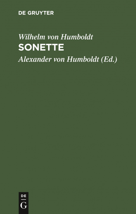 Knjiga Sonette Wilhelm Von Alexander Humboldt Humboldt