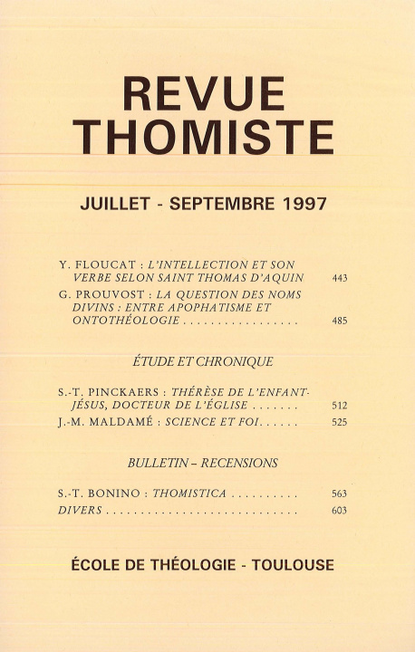 Livro Revue Thomiste - 3/1997 Philippe-Marie Margelidon