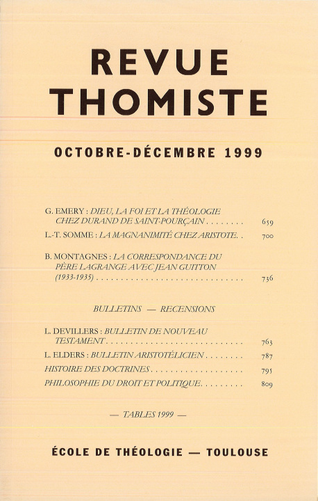 Boek Revue Thomiste - 4/1999 Philippe-Marie Margelidon