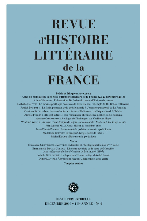 Carte Revue d'Histoire Litteraire de la France Classiques Garnier
