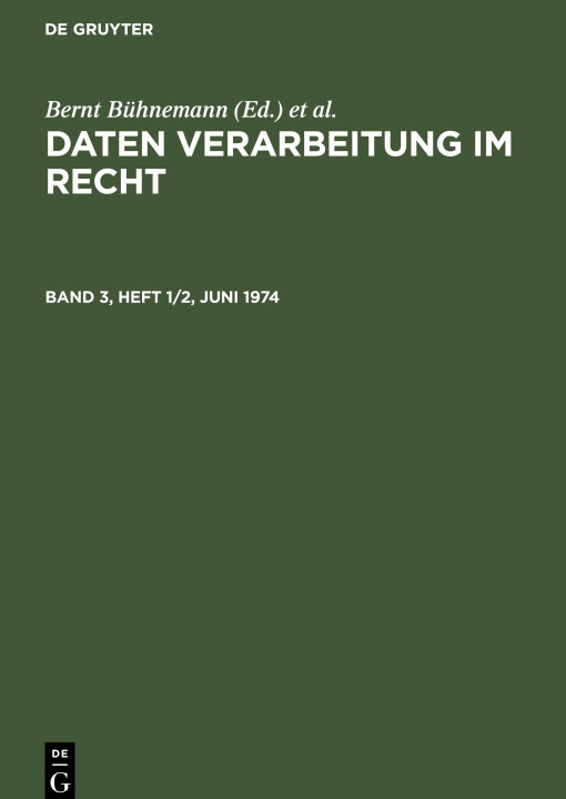 Knjiga Band 3, Heft 1/2, Juni 1974 Bernt Bühnemann
