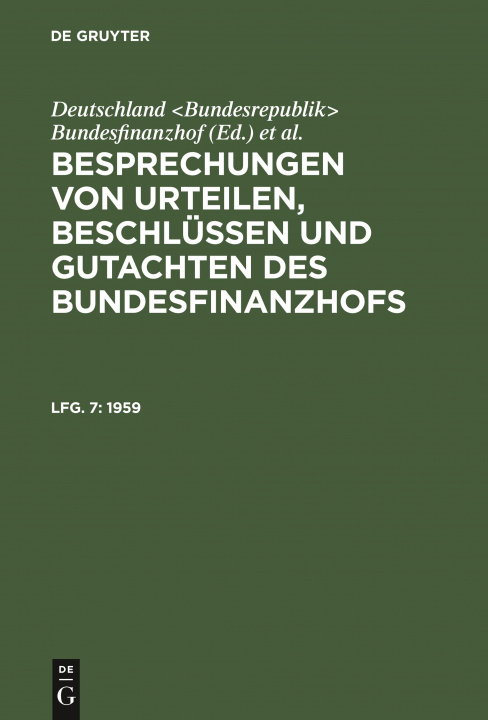 Knjiga 1959 Deutschland Bundesfinanzhof