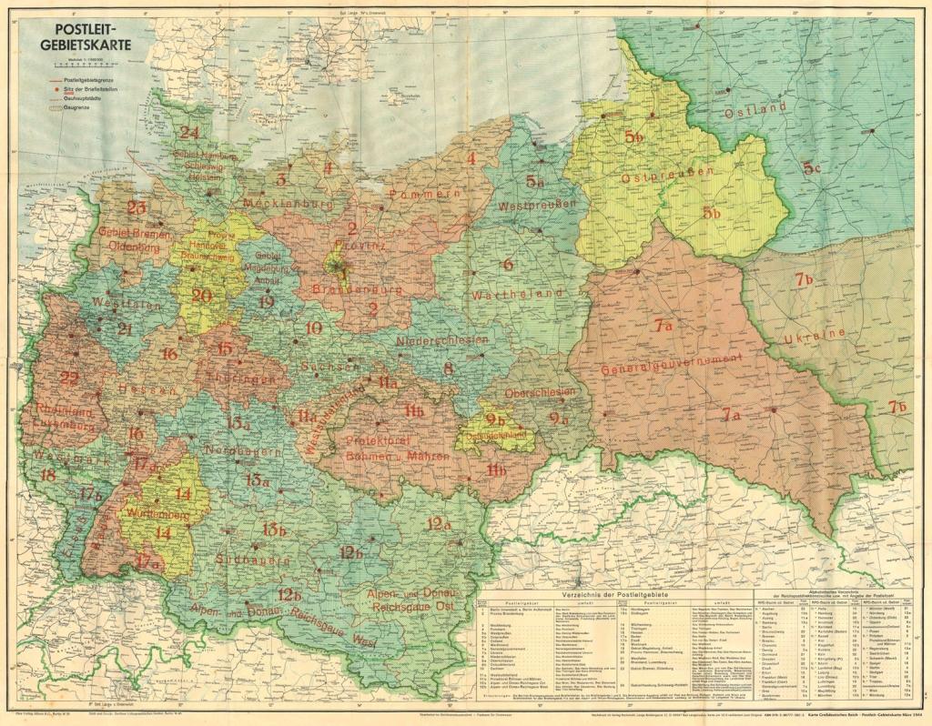 Nyomtatványok Großdeutsches Reich - Postleit-Gebietskarte, März 1944. 2 Bd. 