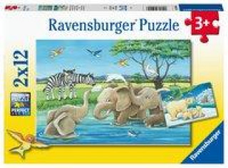 Játék Ravensburger Kinderpuzzle - 05095 Tierkinder aus aller Welt - Puzzle für Kinder ab 3 Jahren, mit 2x12 Teilen 