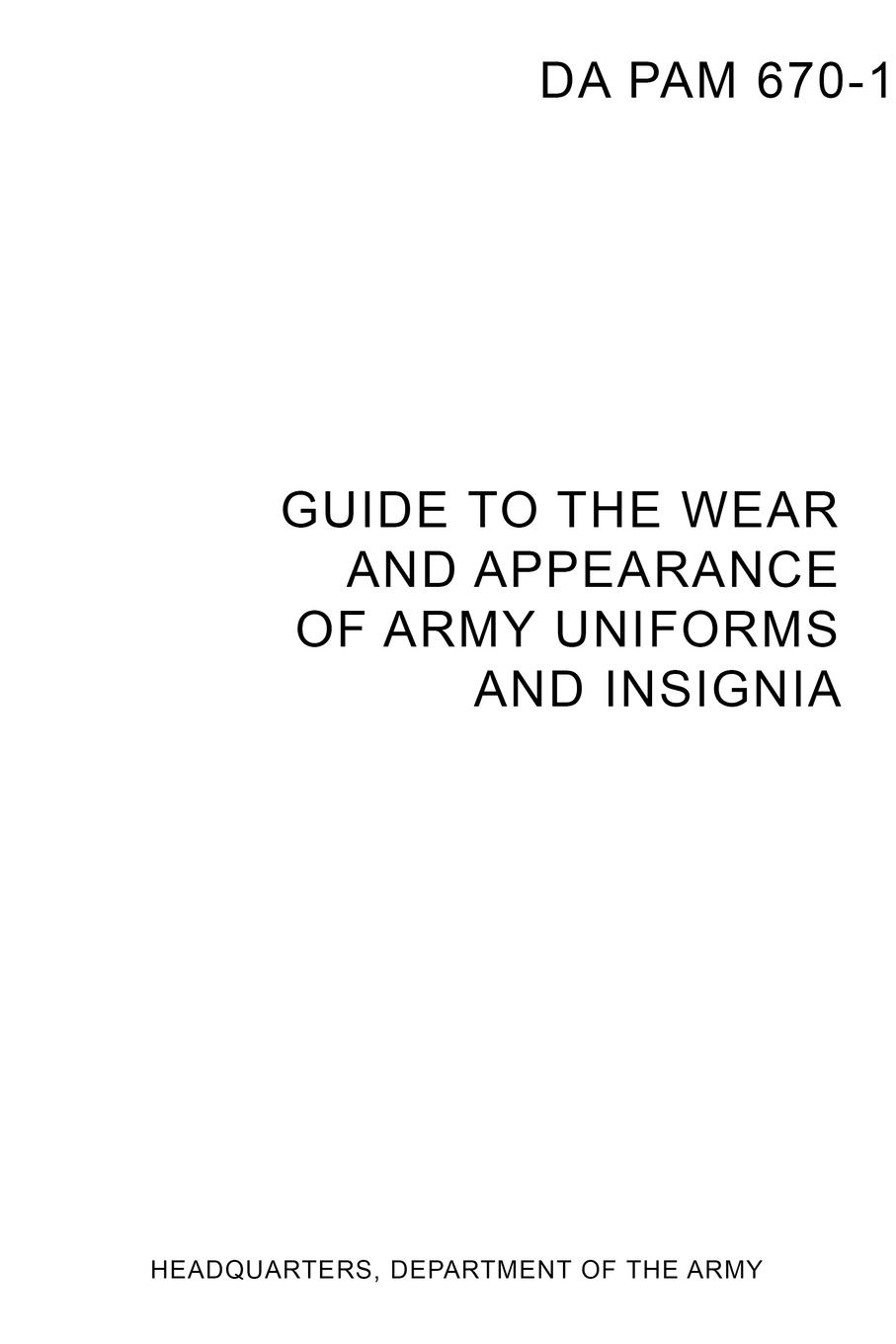Carte DA PAM 670-1 Guide to Wear and Appearance of Army Uniforms and Insignia Headquarters Department of the Army