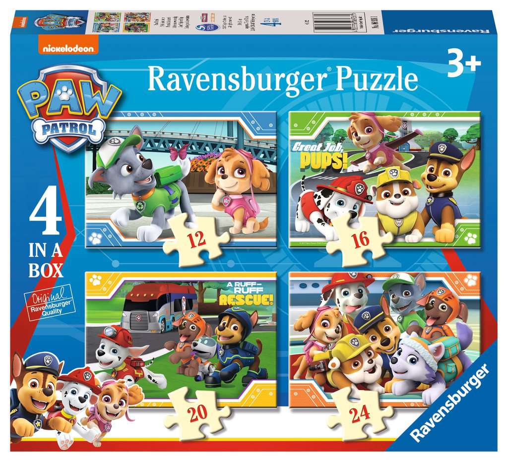 Joc / Jucărie Ravensburger Puzzle Tlapková Patrola 4v1 (12,16,20,24 dílků) 
