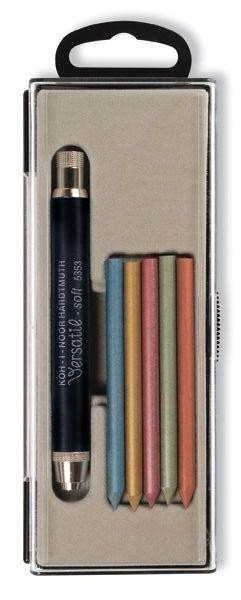 Proizvodi od papira Koh-i-noor černá tužka Versatil 5,6 mm Soft + 6 metalických barevných tuh v pouzdře 