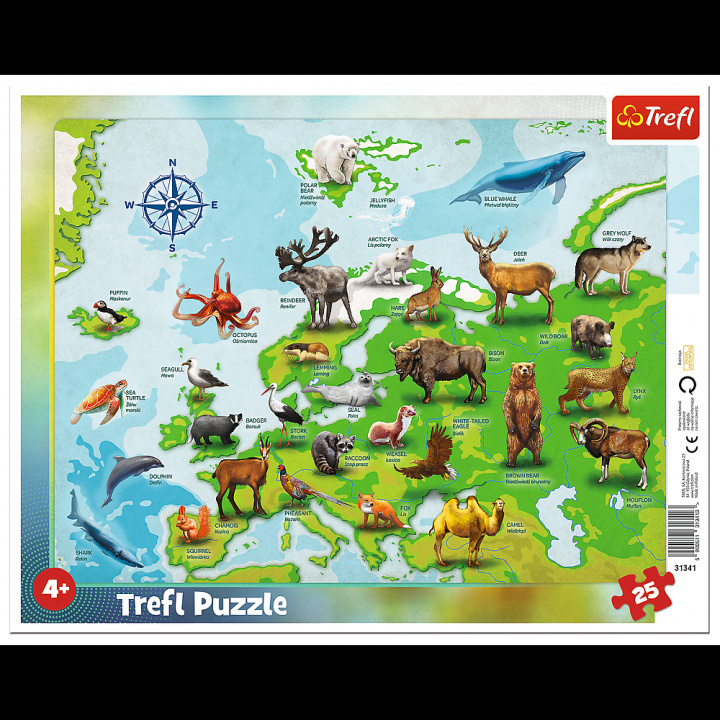 Hra/Hračka Puzzle Mapa Evropy se zvířátky 