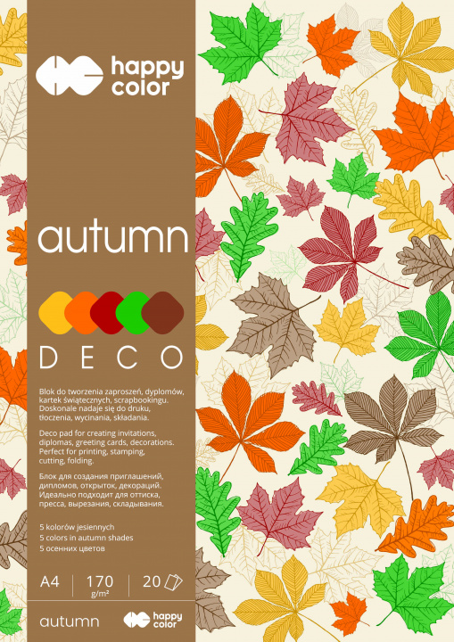 Kniha Blok Happy Color Deco Autumn A4 5 kolorów 20 arkuszy 170g jesienny 