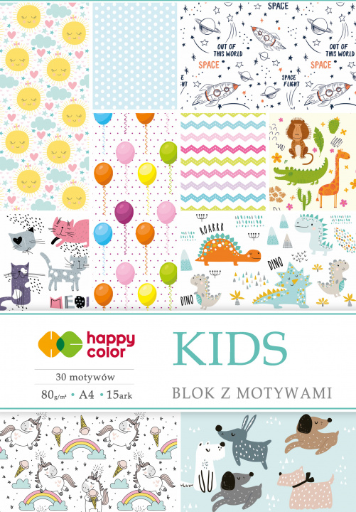 Articole de papetărie Blok Happy Color z motywami KIDS A4 15 arkuszy 80g/m2, 30 motyw 